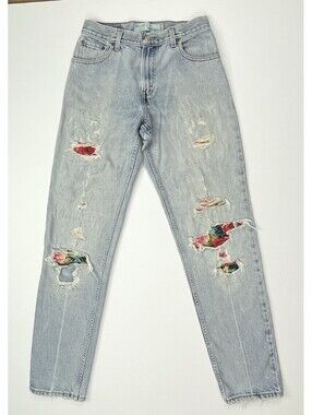 Vintage Levis Jeans 6 Long 550 Taper Distressed Floral Patchwork Cutout Denim